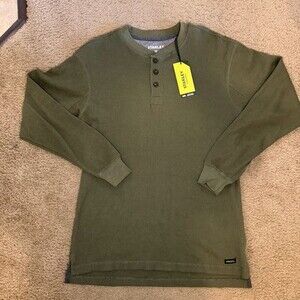 Stanley Workwear Henley Shirt Mens Med. Olive Thermal Waffle Knit, Long Sleeve